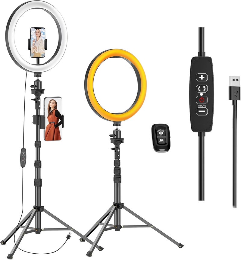 EMART 12" Ring Light with 55" Extendable Tripod Stands and Phone Holder, Dimmable LED Circle Round Light for Selfie Camera Photography/Makeup/YouTube Video/Vlogging/Live Streaming - Image 1